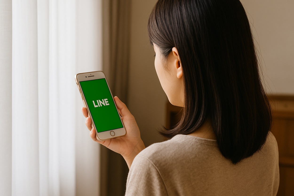 LINEで予約を入れる女性