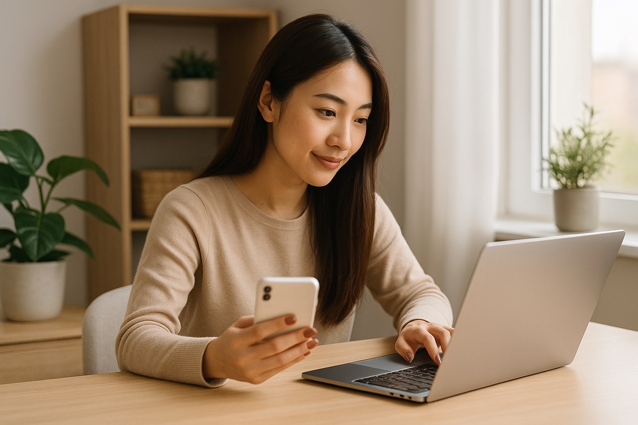 広告の設定をする女性