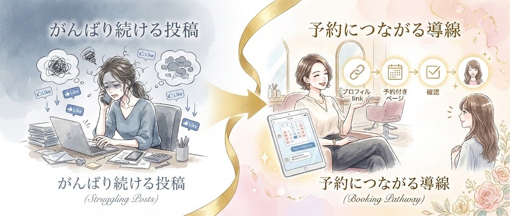 サロン集客を「がんばり続ける投稿」から “予約につながる導線”に変える
